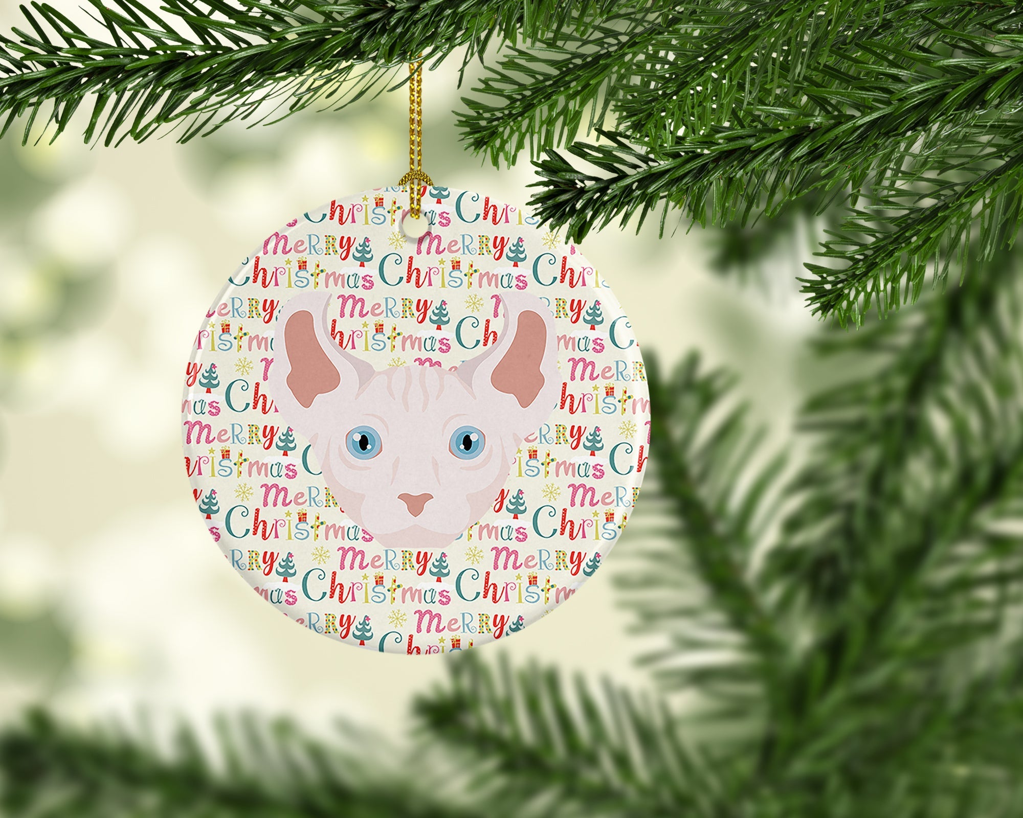 Dwelf Cat Christmas Ceramic Ornament