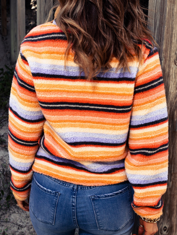 Multi-color Stripe Button Lambswool Pocket Sweatshirt | Streetwear