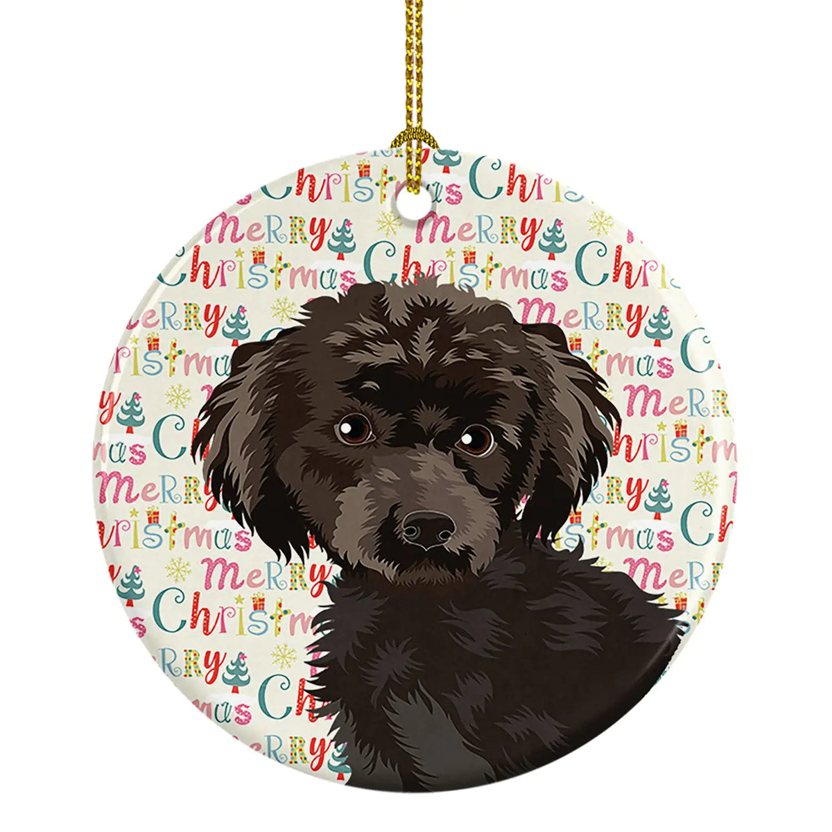 Poodle Toy Brown Christmas Ceramic Ornament