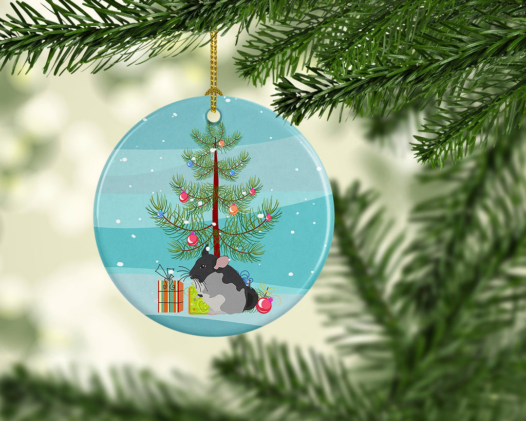 Black Velvet Chinchilla Merry Christmas Ceramic Ornament