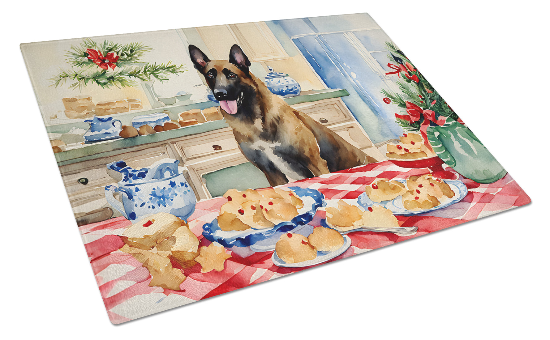 Belgian Malinois Christmas Cookies Glass Cutting Board