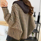 Vintage Plaid Hooded Women's Sweater Jacket Cardigan