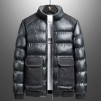 THE KONF Men's Jacket with Lining - Loose Thick PU Leather