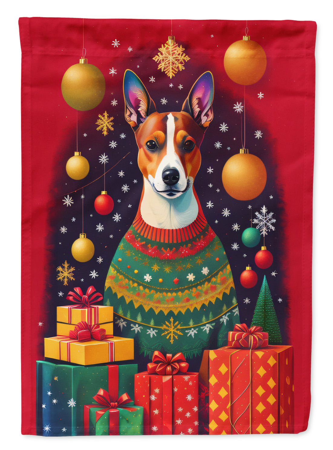 Basenji Holiday Christmas House Flag
