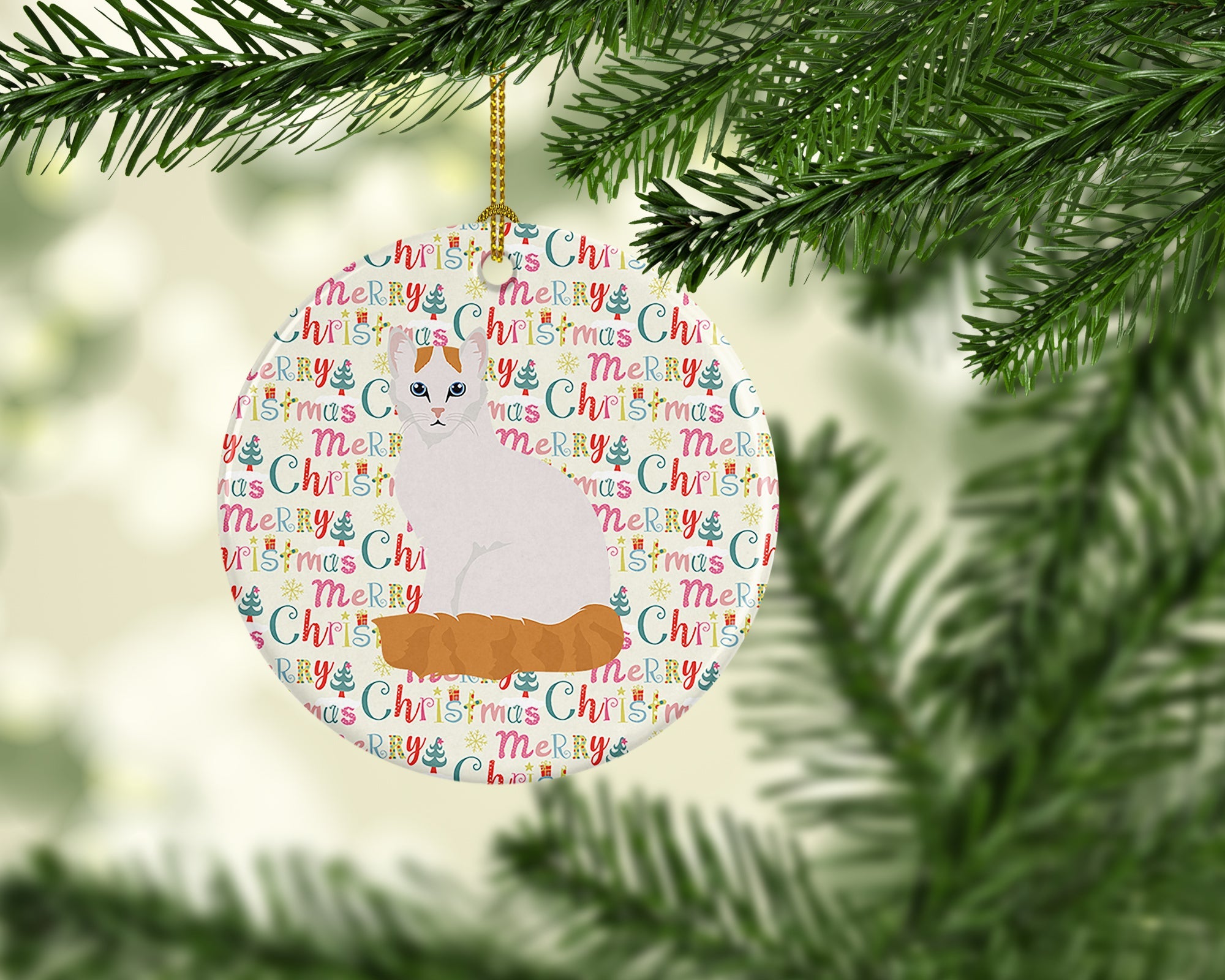 Turkish Van Cat Christmas Ceramic Ornament