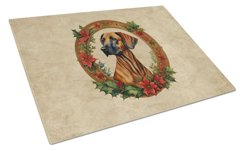 Rhodesian Ridgeback Christmas Flowers Glass Cutting Board