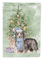 Dachshund Longhair Black Tan Christmas Presents and Tree Garden Flag