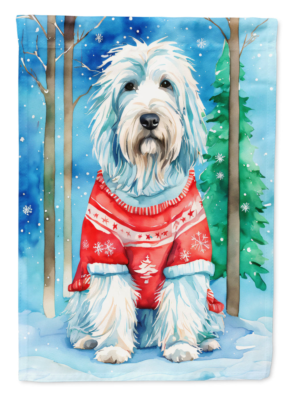 Bearded Collie Christmas House Flag
