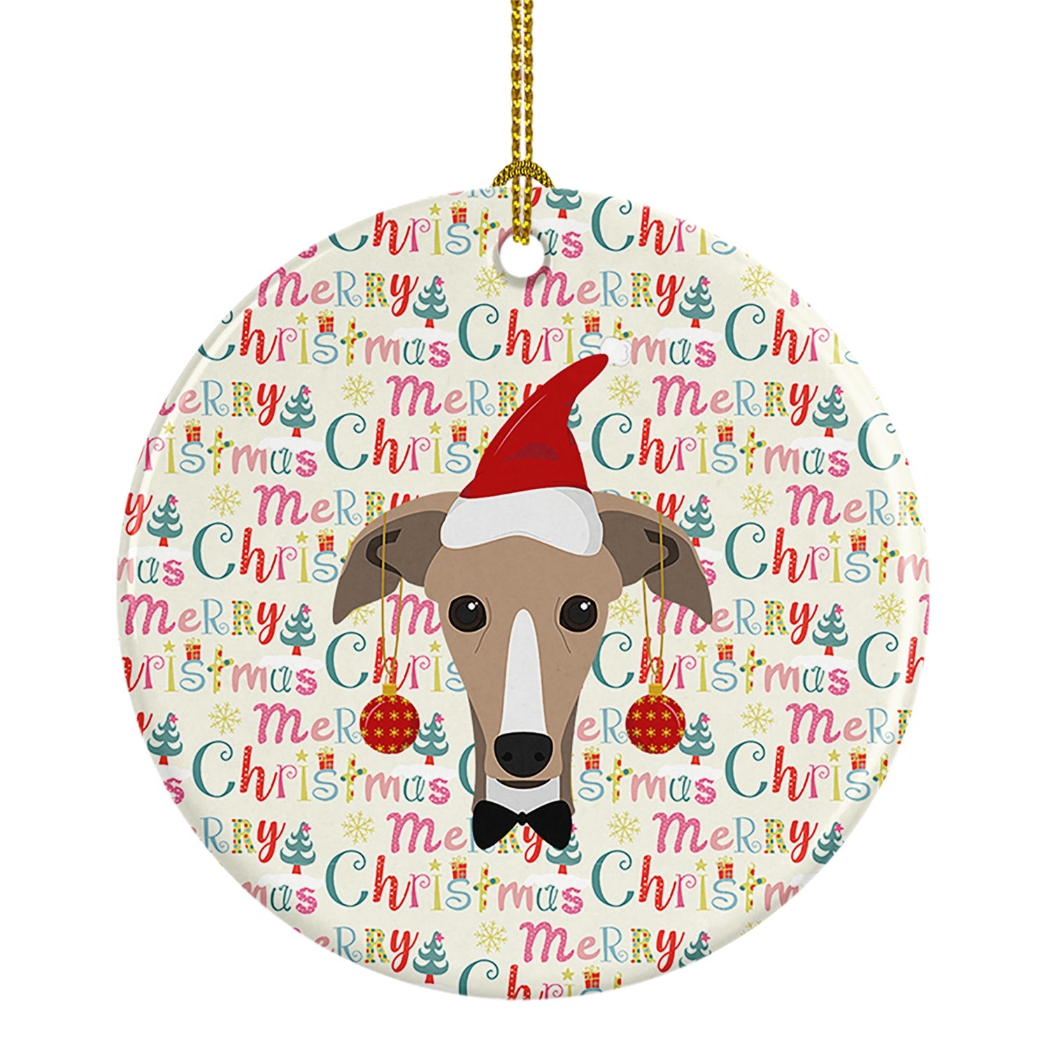 Greyhound Merry Christmas Ceramic Ornament