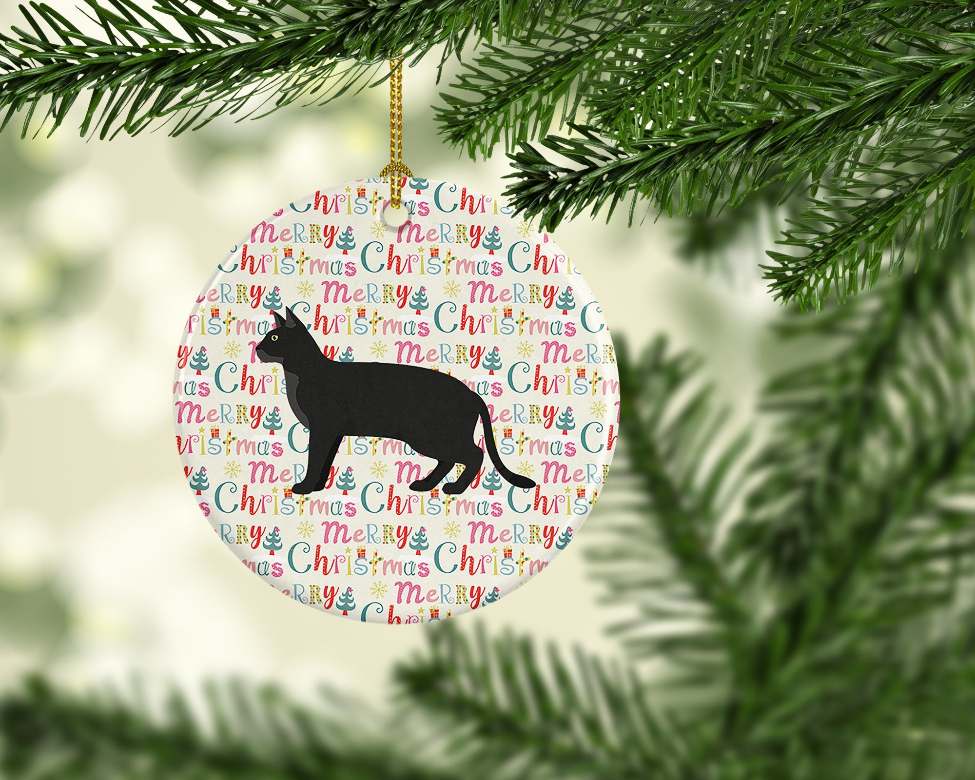 Chausie Black Cat Christmas Ceramic Ornament