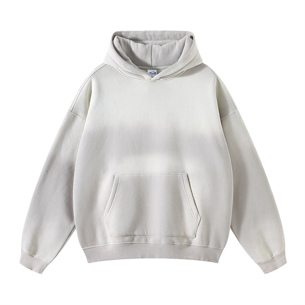 Hooded Sweater with Thick Fur and Spray Dyed Finish