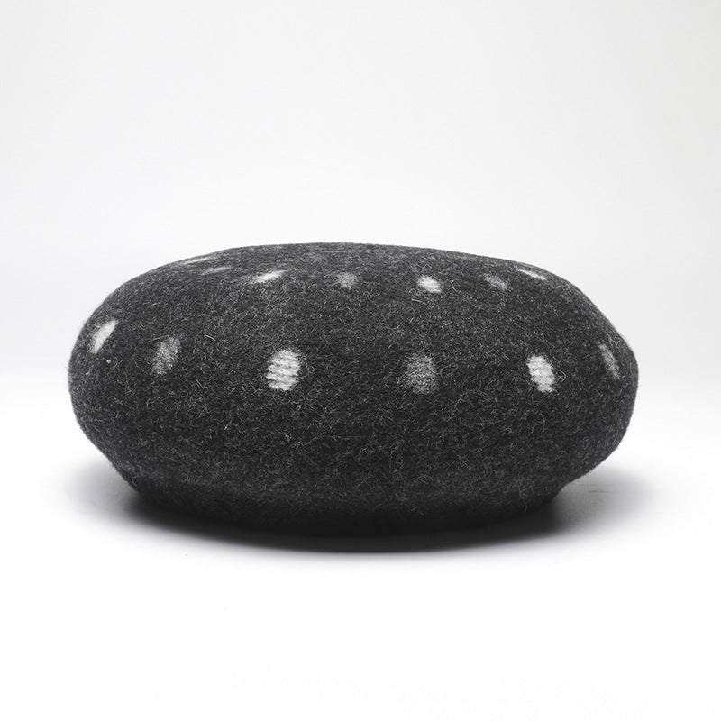 Polka Dot Wool Beret Hat for Women and Girls | Embroidered Cap