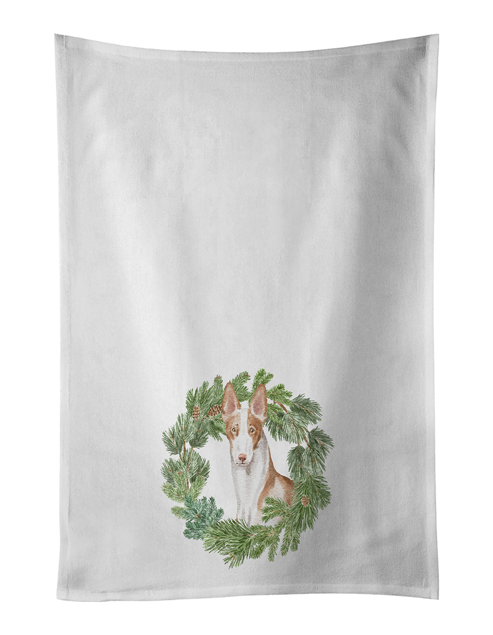 Ibizan Hound Sitting Tall Christmas Wreath Kitchen Towel Set of 2
