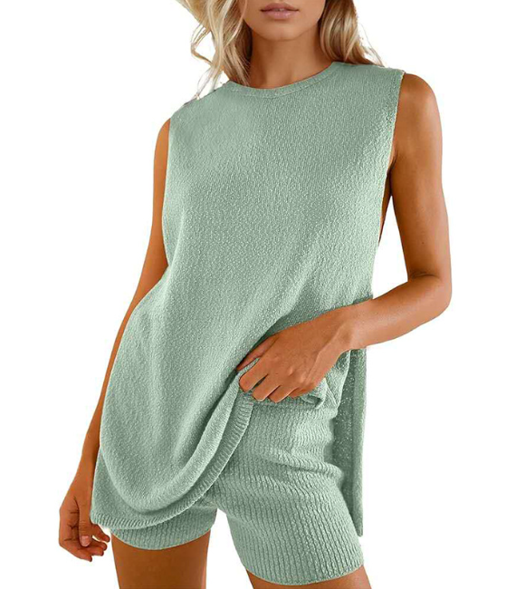 Women's Casual Knitted Sleeveless Top and Shorts Set