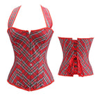 Plaid Gothic Corset Top with Halter Neck Plus Size