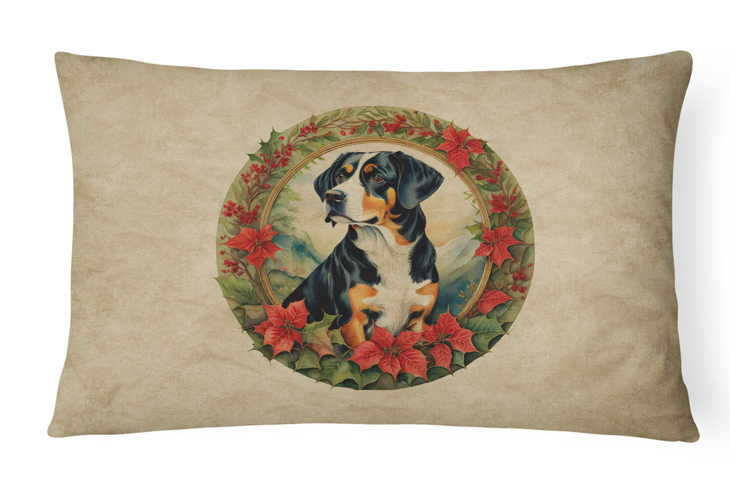 Entlebucher Mountain Dog Christmas Flowers Throw Pillow