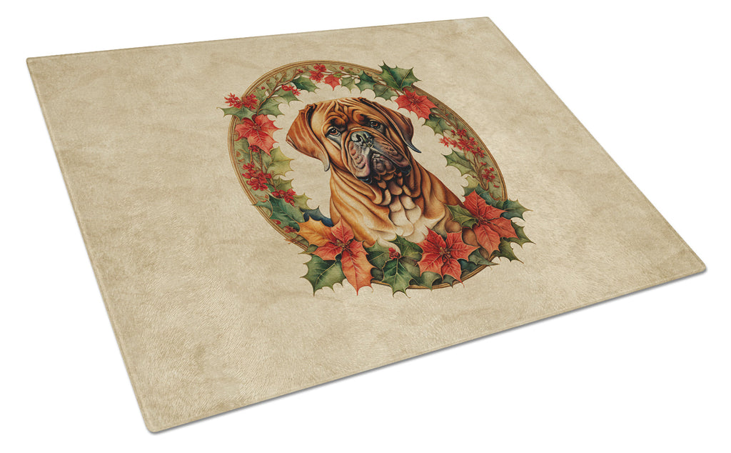 Dogue de Bordeaux Christmas Flowers Glass Cutting Board