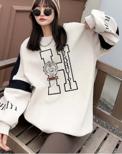 Embroidered Velvet Hooded Sweatshirt for Women | Streetwear