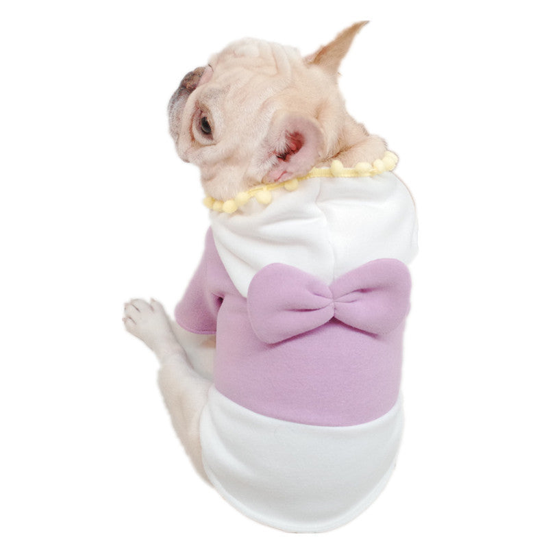 Purple Fleece Bow Sweater for Fat Dogs in Autumn/Winter