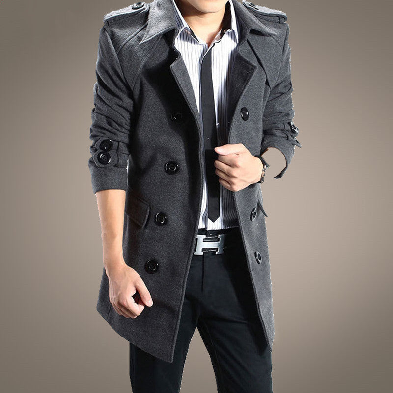 Men's Double-Breasted Wool Trench Coat