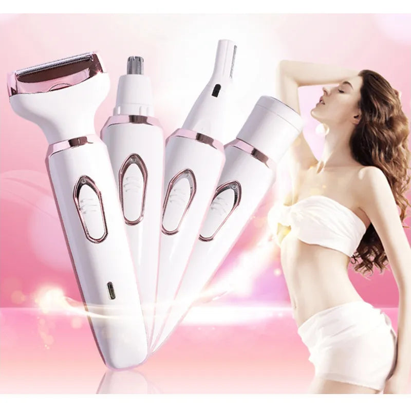 4-in-1 Electric Women's Epilator for Face, Body, Bikini & Armpit with USB Charging