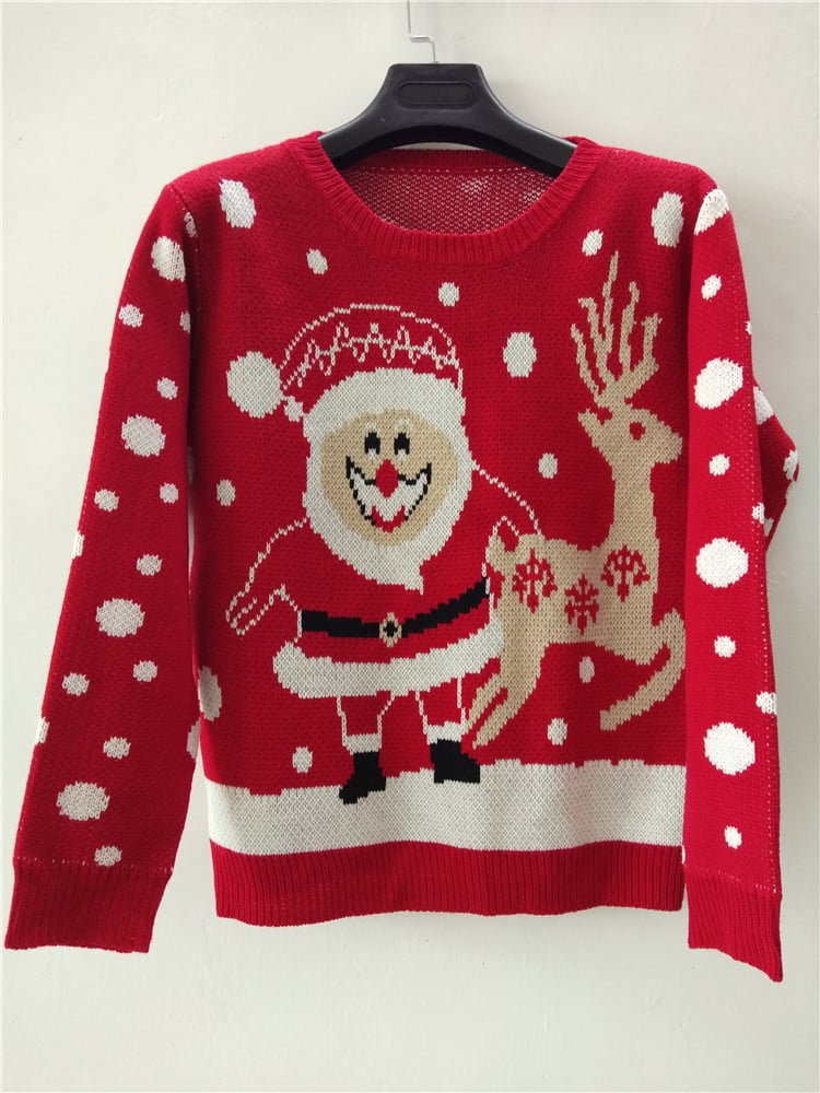 New Santa Fawn Jacquard Pullover Sweater | Streetwear