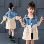Simple Children's Denim Trench Coat in Fashion Style