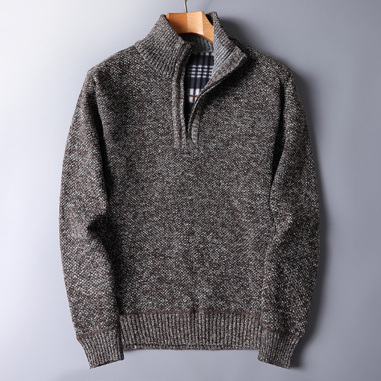 Plush Men's Zipper Sweater with Loose Knit Coat