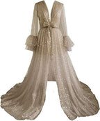 "Long Wedding Robe for Brides with Sheer Lingerie"