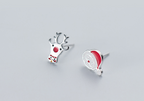 Silver Christmas Earrings - Santa and Reindeer Design