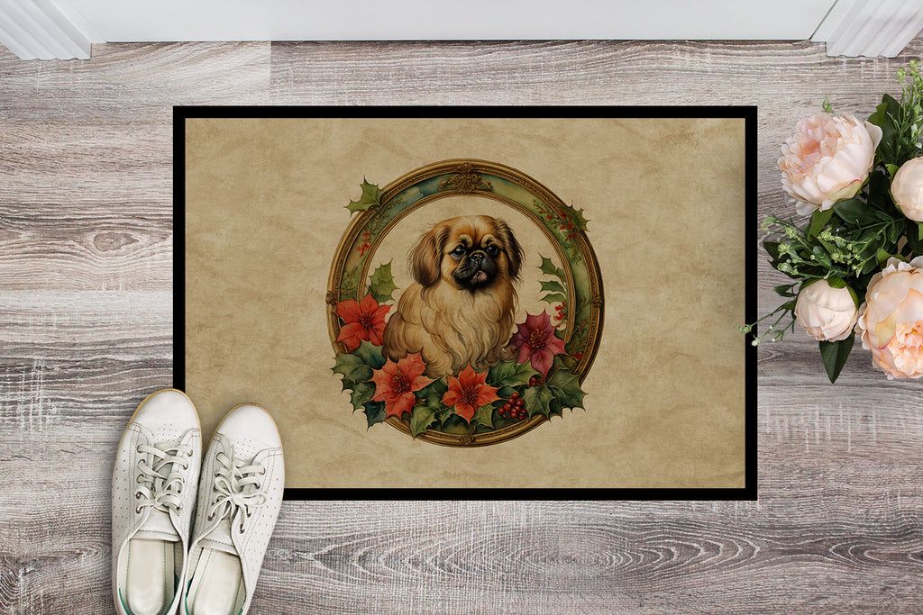 Pekingese Christmas Flowers Doormat