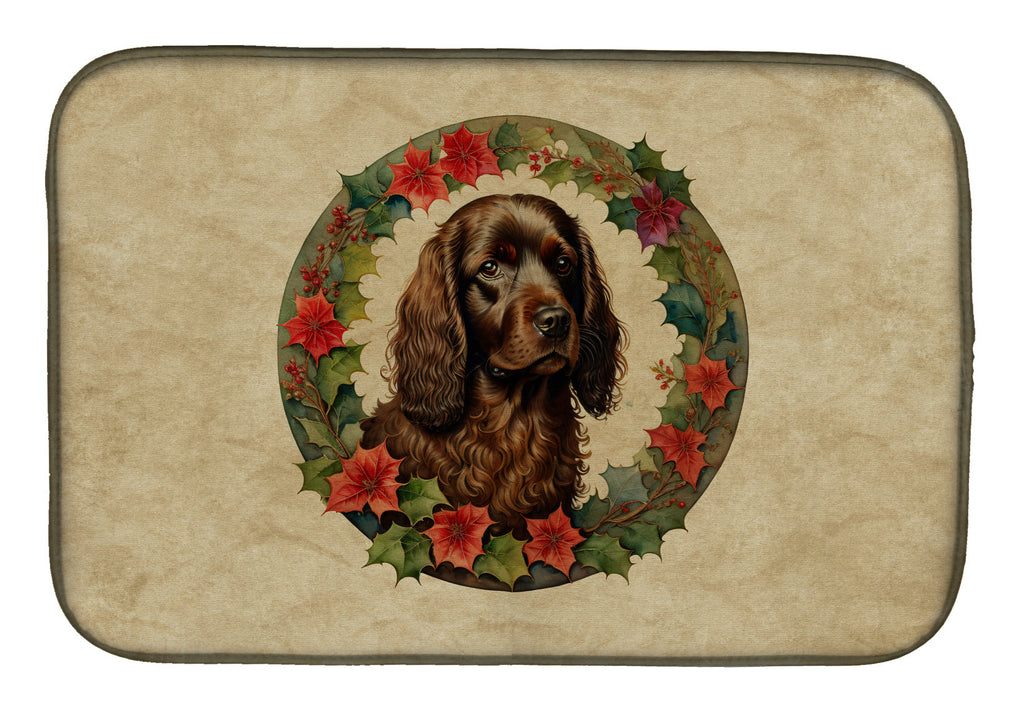 Boykin Spaniel Christmas Flowers Dish Drying Mat