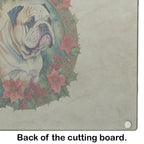 English Bulldog Christmas Flowers Glass Cutting Board