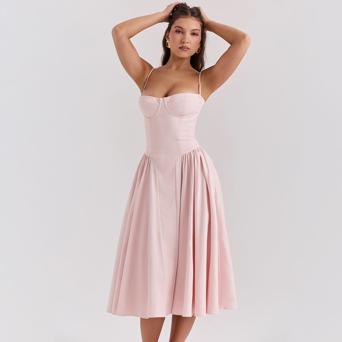 Sexy V-Neck Spaghetti Strap Midi Dress for Women