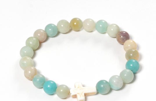 Rhodonite Beaded Cross Bracelet with Faith Message Card