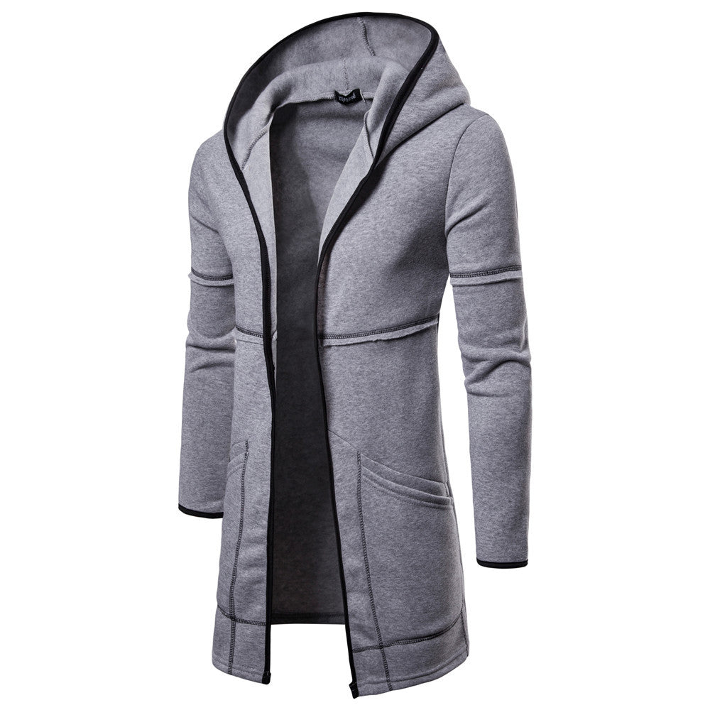 2024 Men's Solid Hooded Long Sleeve Trench Coat