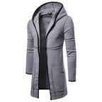 2024 Men's Solid Hooded Long Sleeve Trench Coat