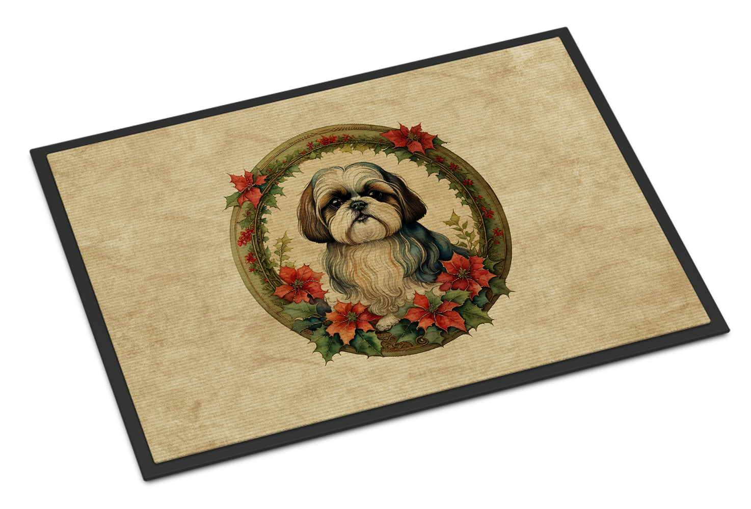 Shih Tzu Christmas Flowers Doormat