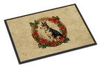 Basenji Christmas Flowers Doormat