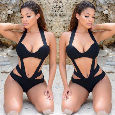 Women's Black One-Piece Swimsuit Bodysuit