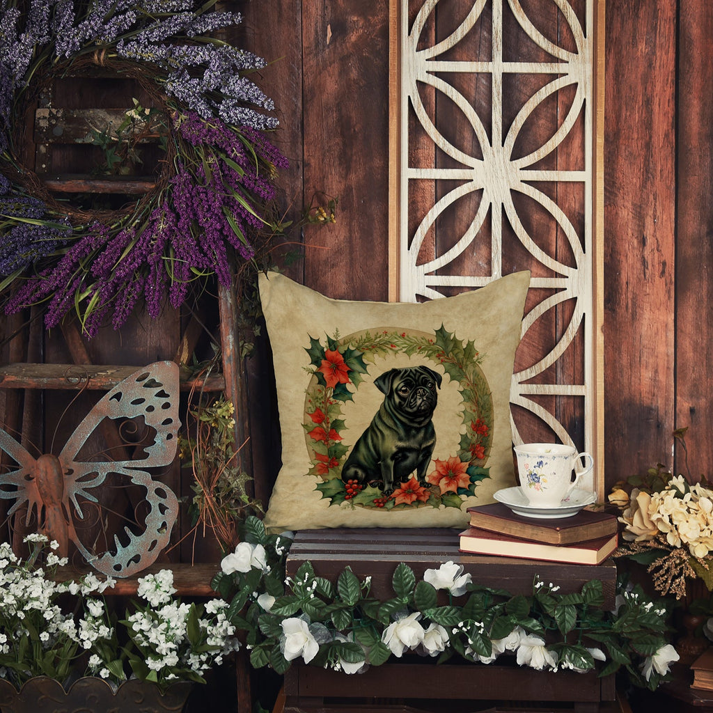 Pug Christmas Flowers Throw Pillow