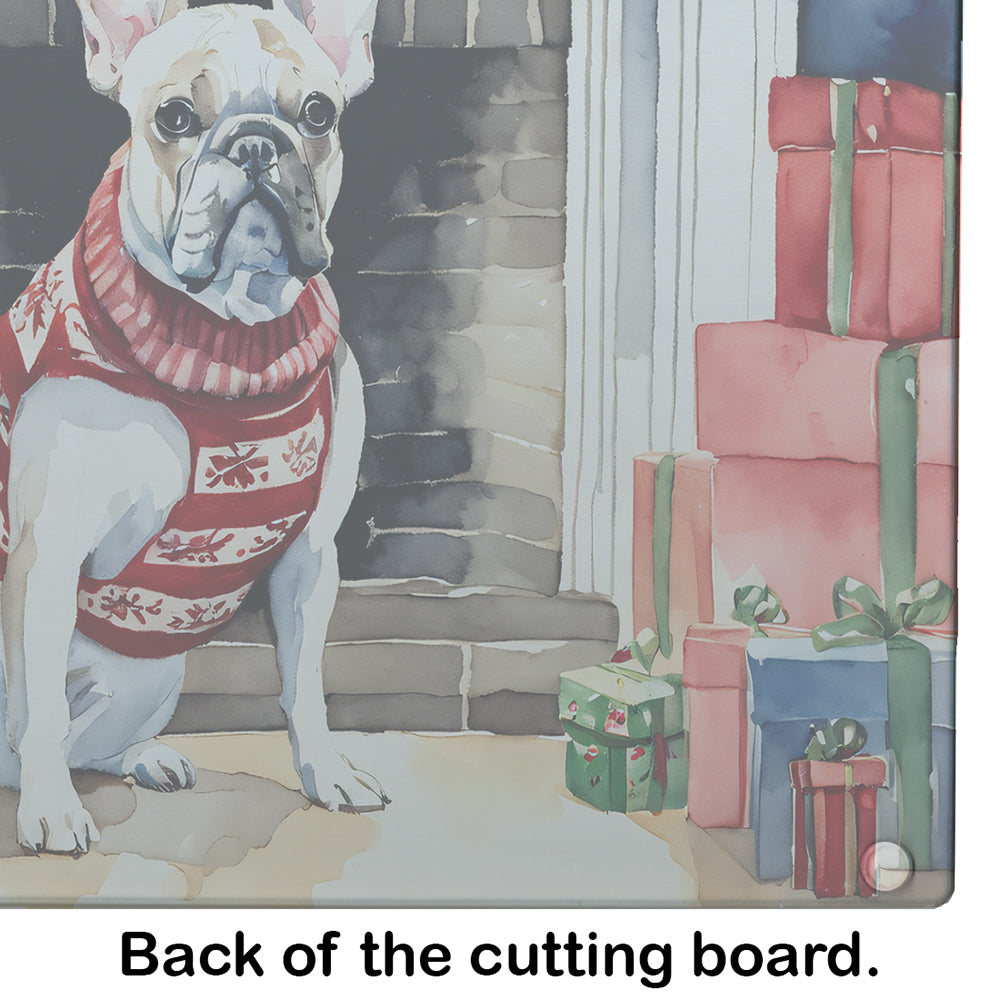 French Bulldog Cozy Christmas Glass Cutting Board