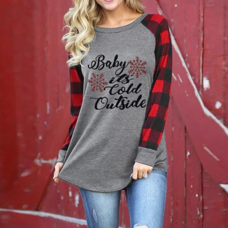Plus Size Women's Christmas Slim Fit Long Sleeve T-Shirt | Streetwear