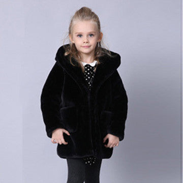 Hooded Faux Fur Coat for Kids - Mid-Length Cotton Sweater