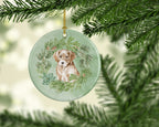 Labrador Retriever Puppy Yellow Christmas Wreath Ceramic Ornament