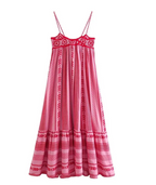 Summer Women's Crochet U-Neck Spaghetti Strap Knitted Maxi Dress