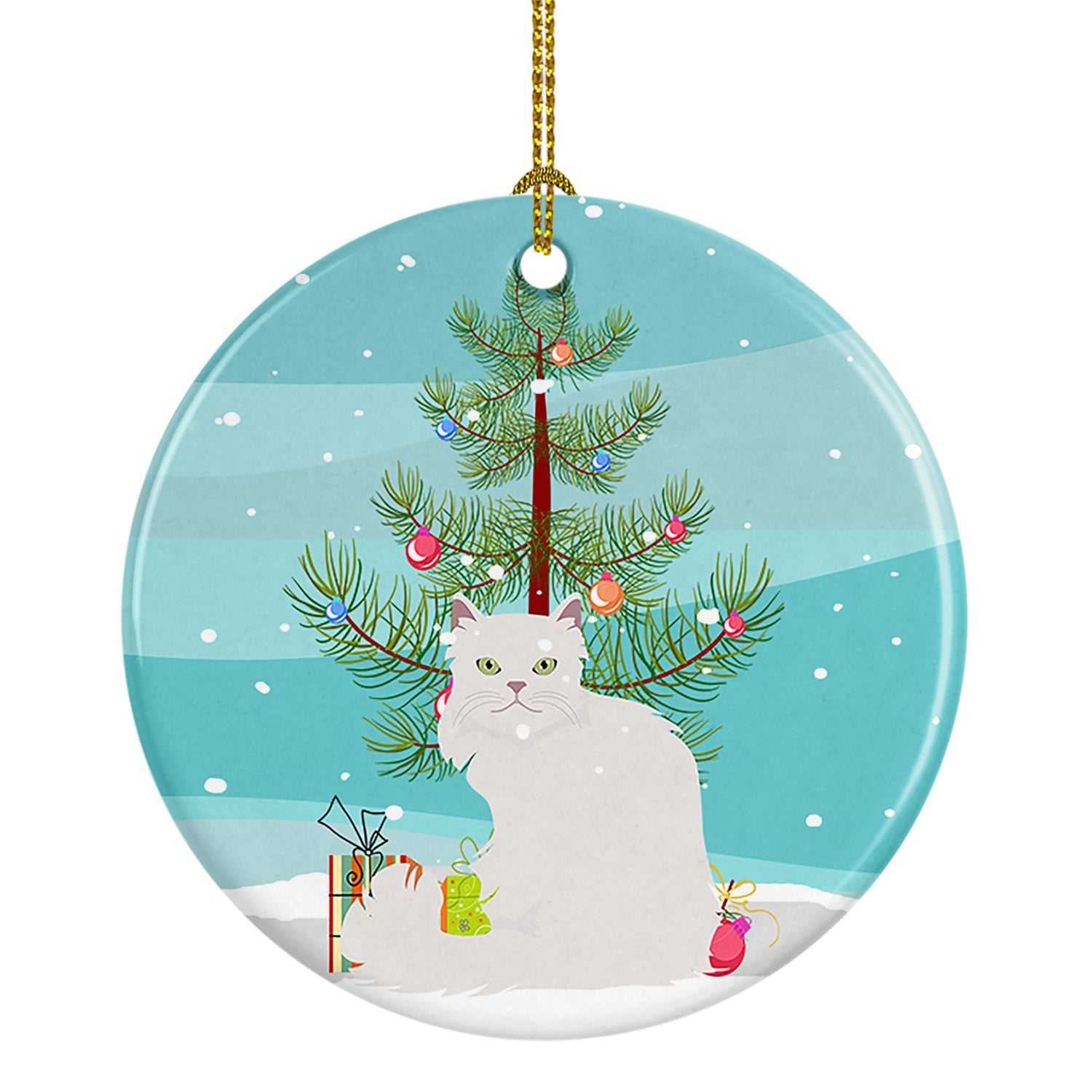 Asian Semi Longhaired Cat Christmas Ceramic Ornament