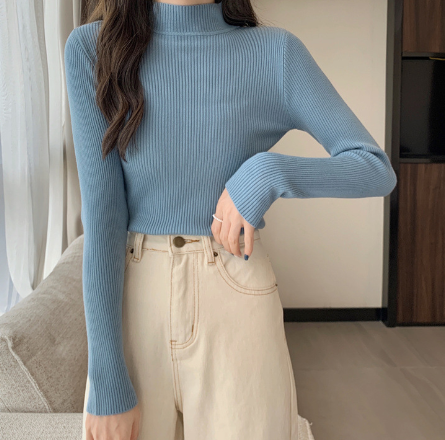 Slim Fit Long Sleeve Half High Collar Sweater