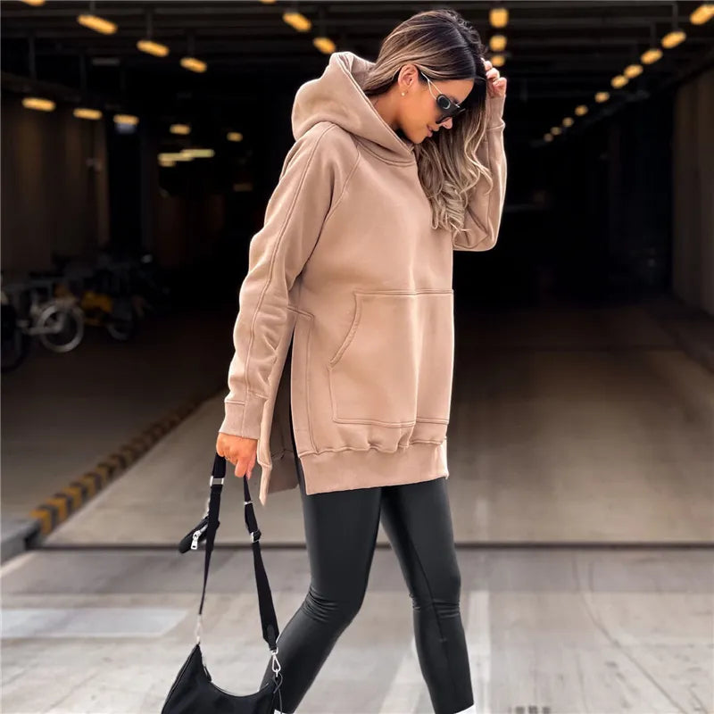 Mn-Women's Comfortable Hoodie with Pocket and Side Slit, Sulphur Sleeves, Perfect for All Occasions | Streetwear