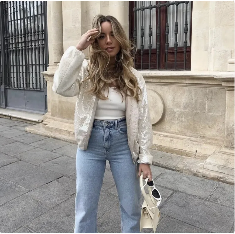 Women's Sequined Crew Neck Jacket
